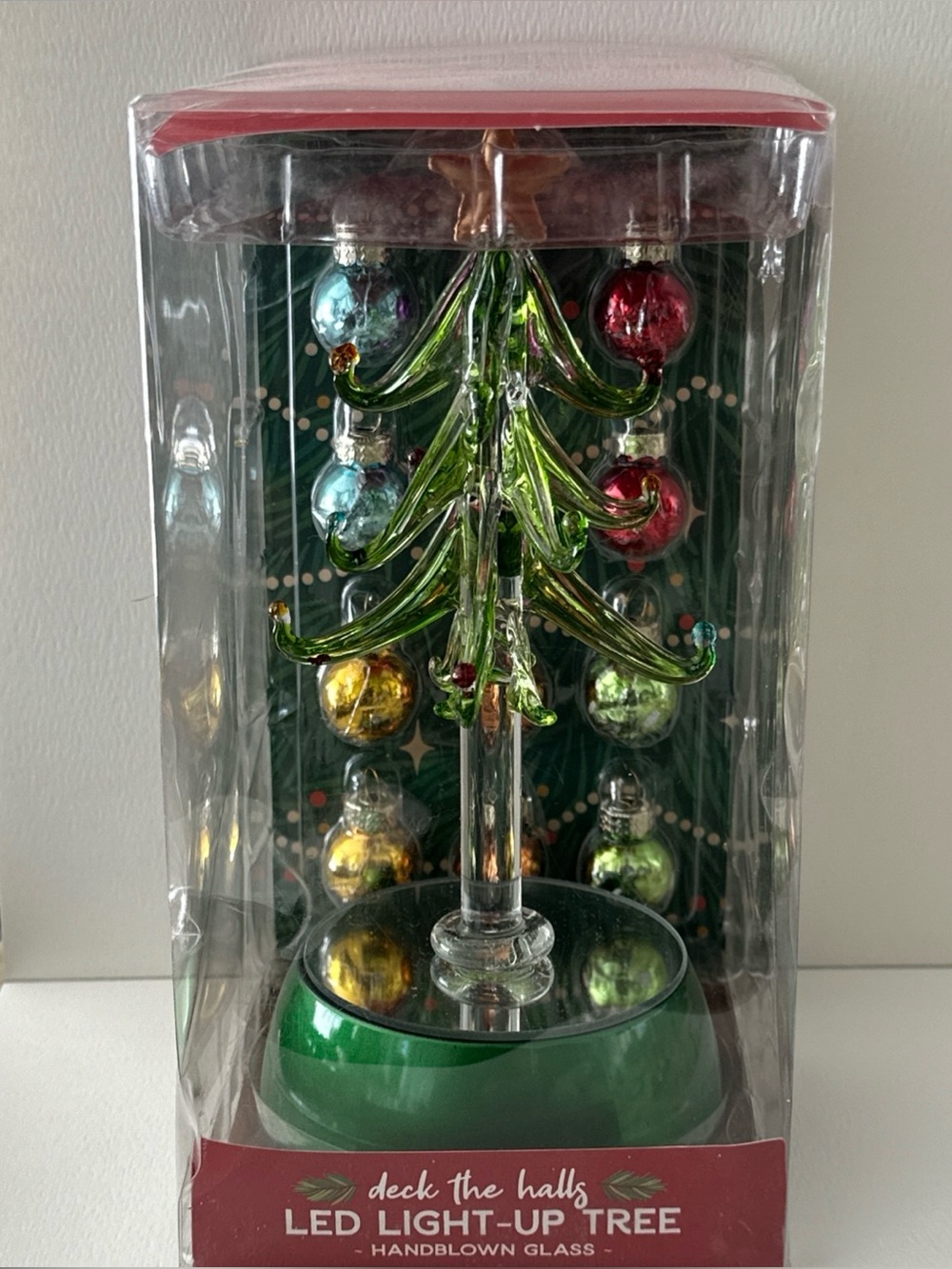 TWO'S COMPANY Light Up GLASS Christmas Tree Multi Color LED Lights Ornaments